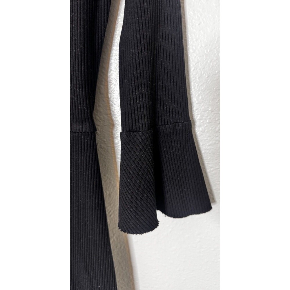 Reformation Sweater Dress Black Rib Knit Long Bell Sleeve Fit & Flare Mini Sz L - Picture 4 of 6